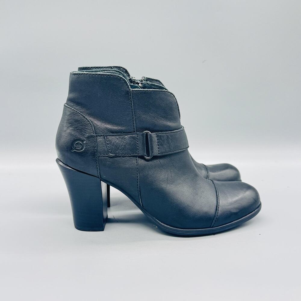 Classic Black Leather Ankle Bootie with Buckle